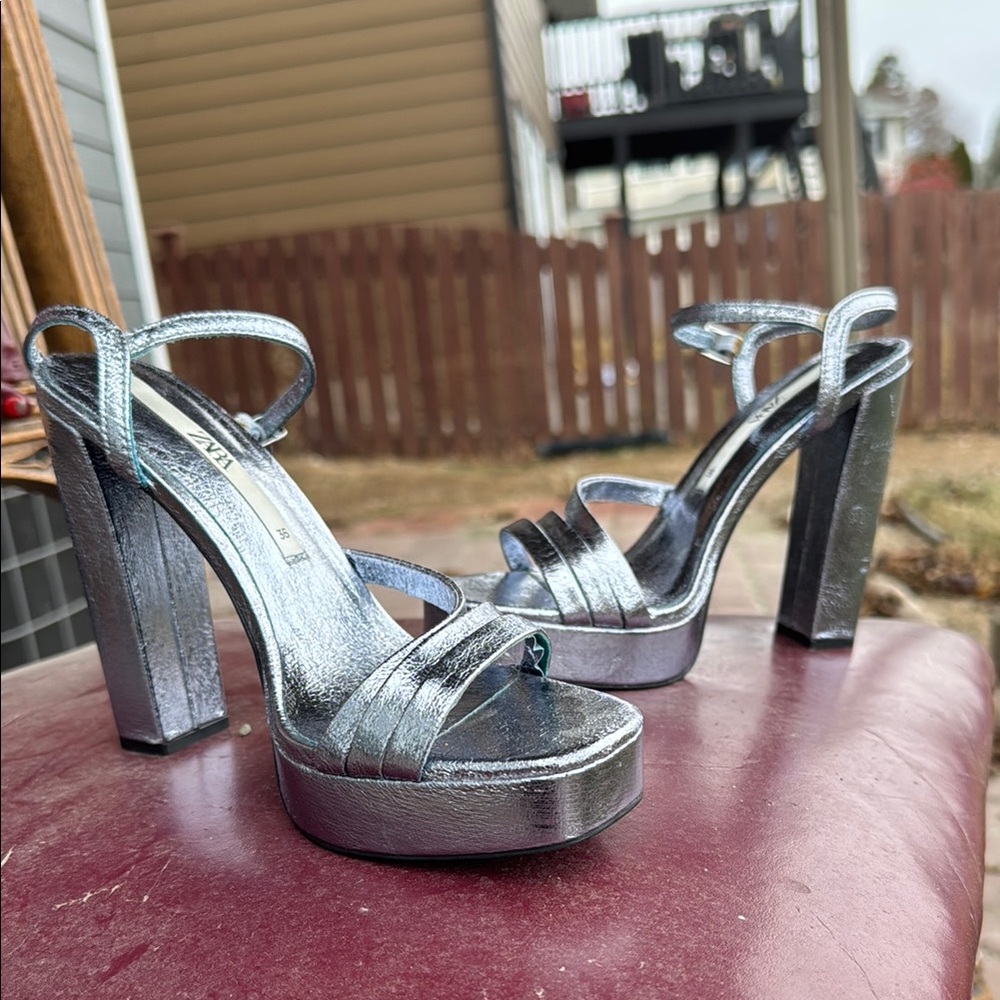 Zara Stylish Silver Platform Heels
